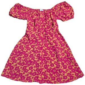 Bailey Blue Off Shoulder Dress Girl's Size XL Pink Tan Floral‎ Smocked  NWOT